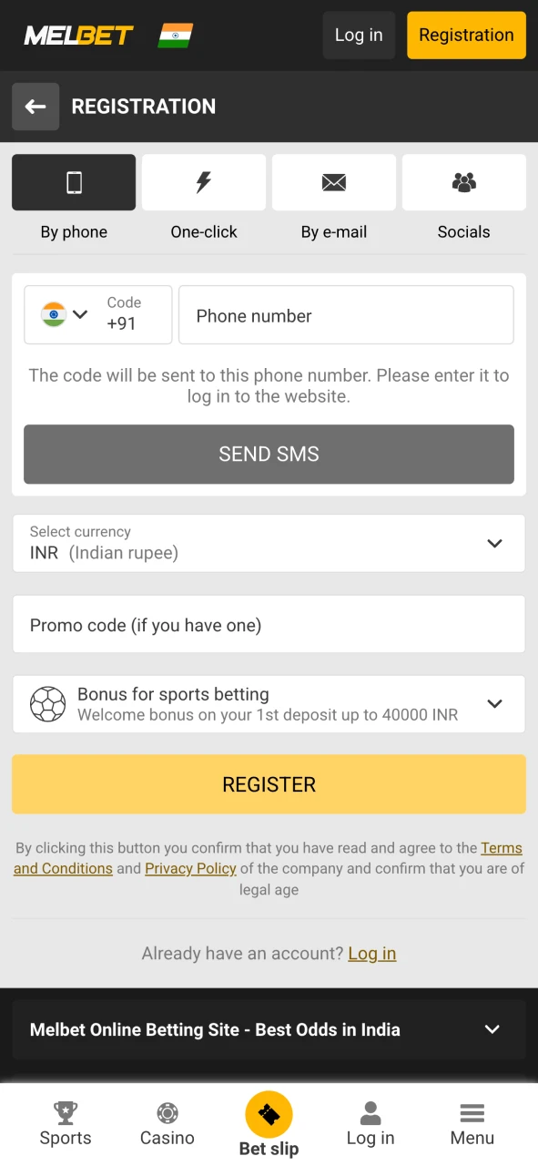 এক ক্লিকেই Melbet ওয়েবসাইটে নিবন্ধন করুন।