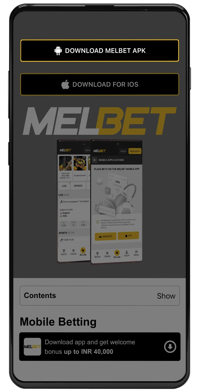 Use the button at the top of the page to go to the official Melbet website and download the app.