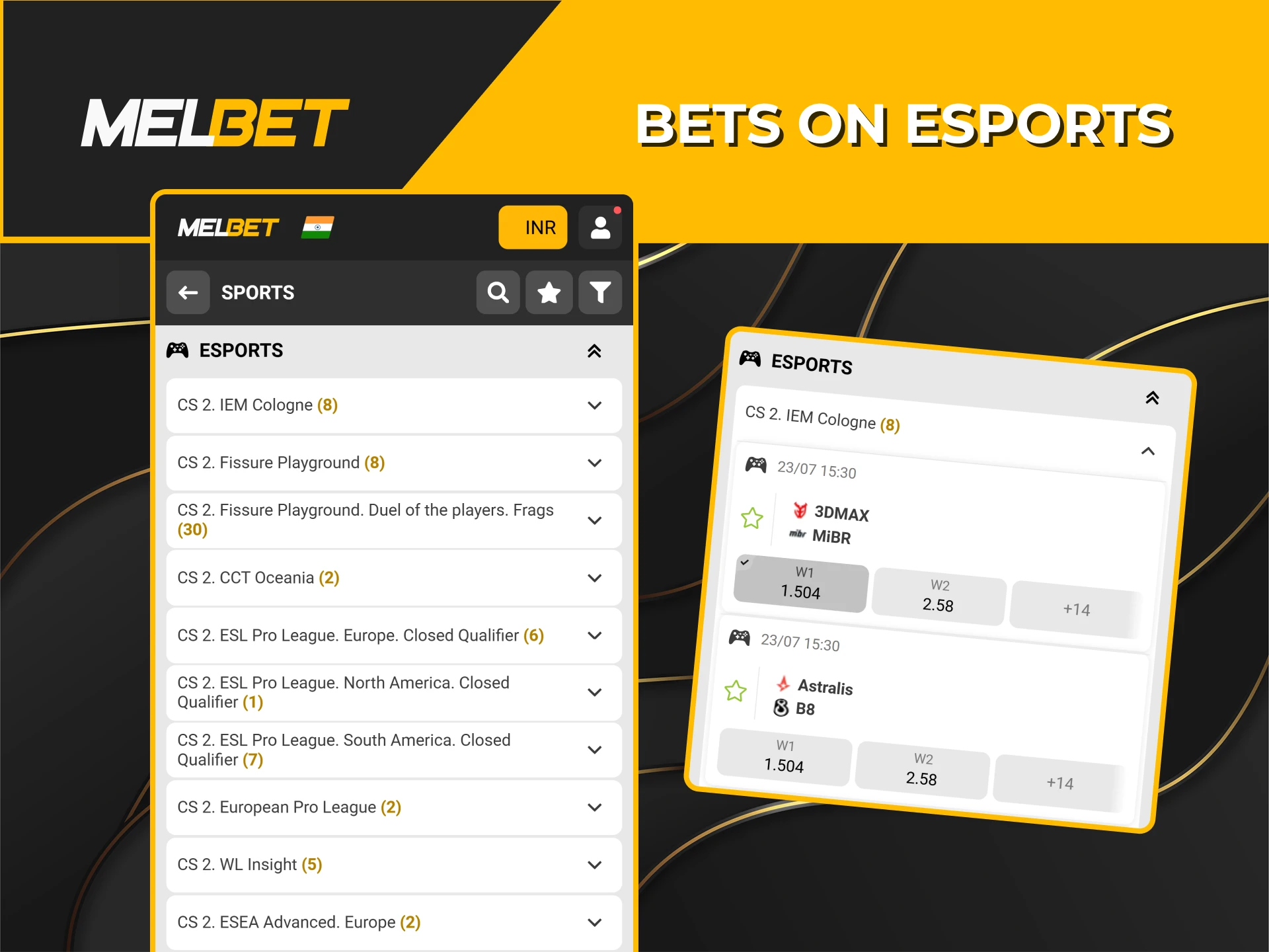 At Melbet, you can easily place bets on esports.