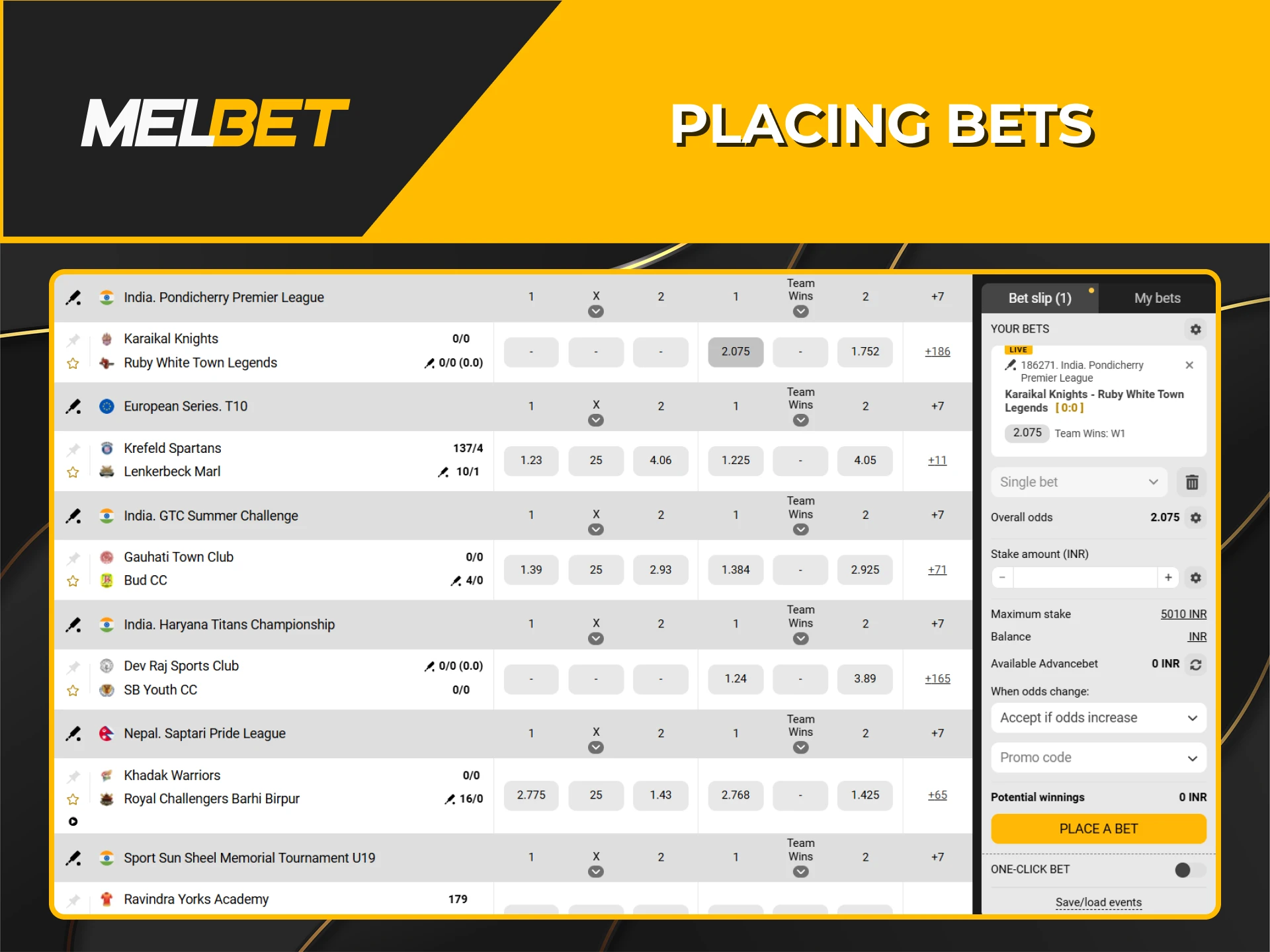 Find out how to place sports bets at Melbet bookmaker.